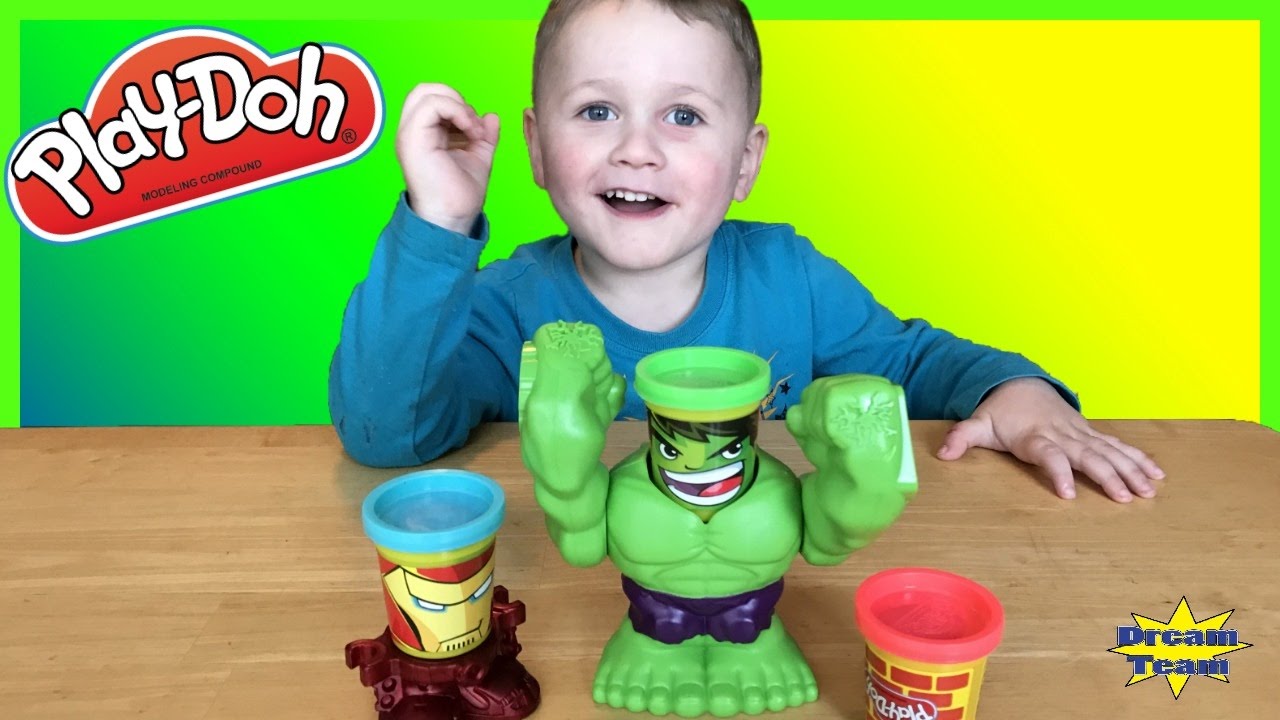 Play Doh Marvel Hulk And Iron Man Can Heads Smashdown Hulk Kids Toy Review And Pretend Play
