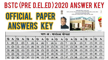 BSTC 2020 Answer Key and paper 31 August 2020 | BSTC 2020 Paper | BSTC 2020 Answers | Pre D.El.Ed