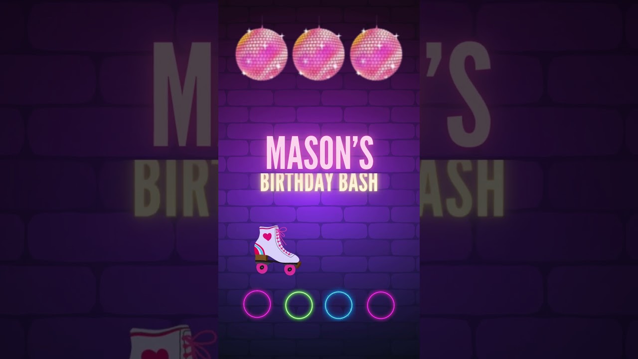 Animated Rolling Skates Birthday Video Invitation | Rolling Skates Digital Invite