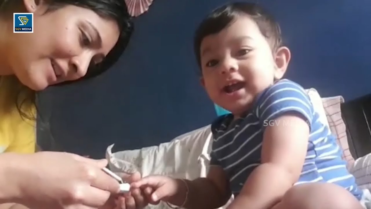 Yash Son Yatharv Cute Expression While Nail Cutting Adorable Video  Rocking Star Yash  Radhika