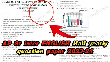 AP Sr inter ENGLISH Half yearly question paper 2023||Inter 2nd year English half yearly question ppr
