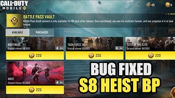 *NEW* Codm BP Vault Season 8 The Heist Battle Pass Bug Fixed