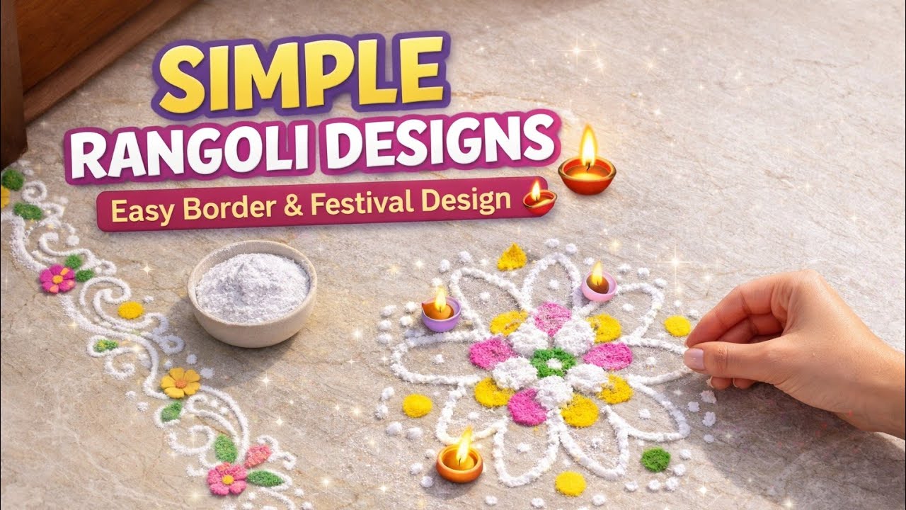 Simple Rangoli Designs 🌼 | Easy Border & Festival Rangoli for Beginners 🪔✨