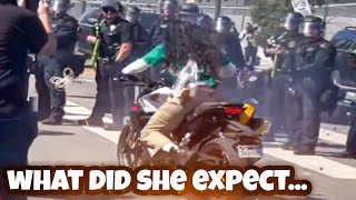 LA Rioter Runs Motorcycle Into Crowd Of Police