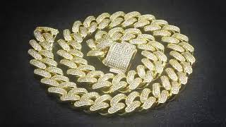18mm 14K Gold Iced Out Diamond-Cut Cuban Link Chain