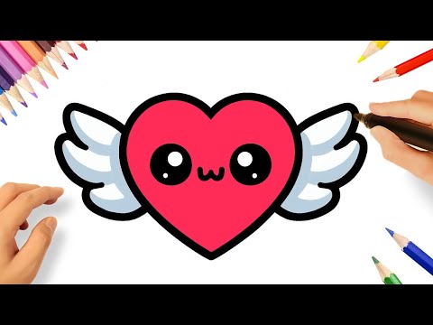 COMO DESENHAR UM CORAÇÃO COM ASAS FOFINHO KAWAII FÁCIL❤️