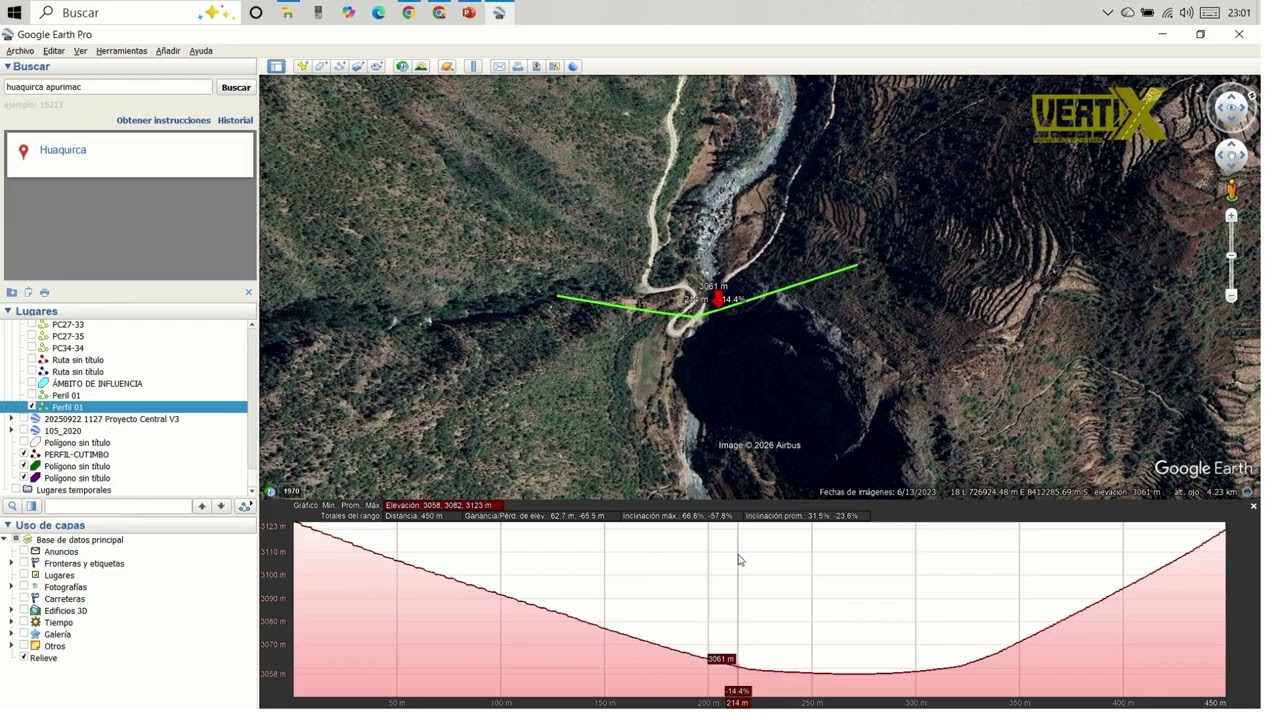 Cómo visualizar un perfil longitudinal en Google Earth