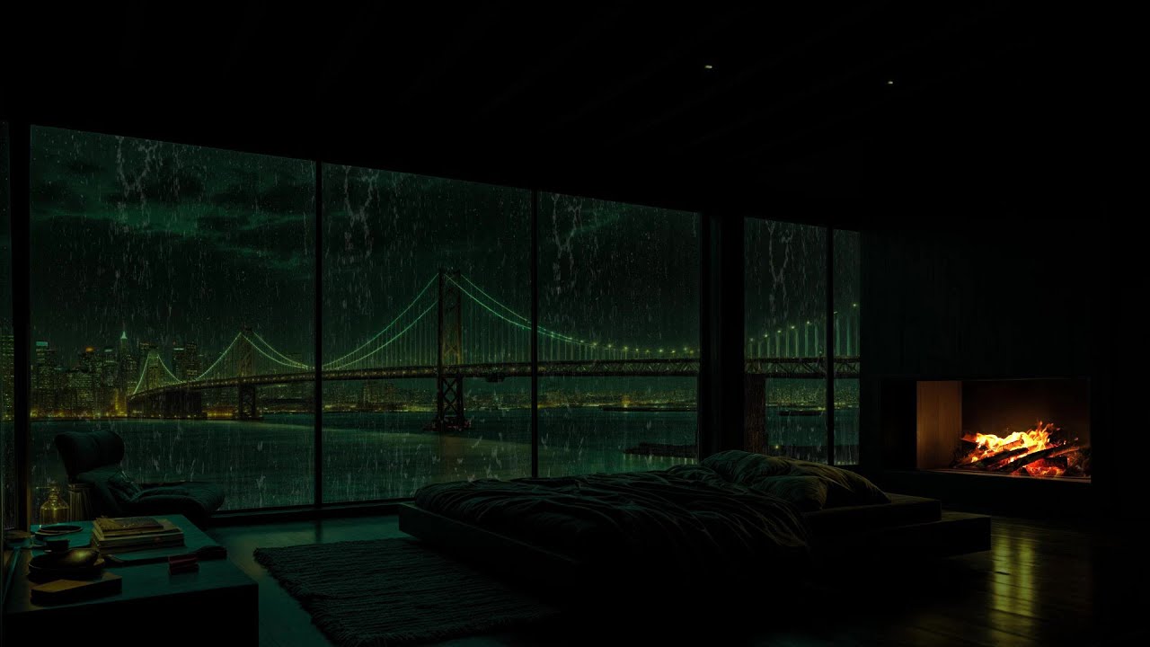 Silent Night with Rain Sounds (No Ads) 😴🌧 | Fall Asleep Fast with Fireplace & Soft Thunder
