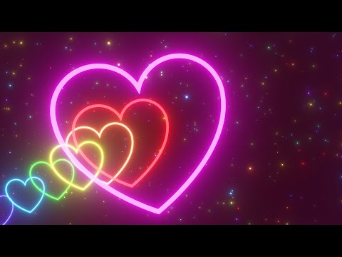 Flying Through Curved Love Heart Tunnel Shapes Glow Rainbow Sparkles 4K Moving Wallpaper Background