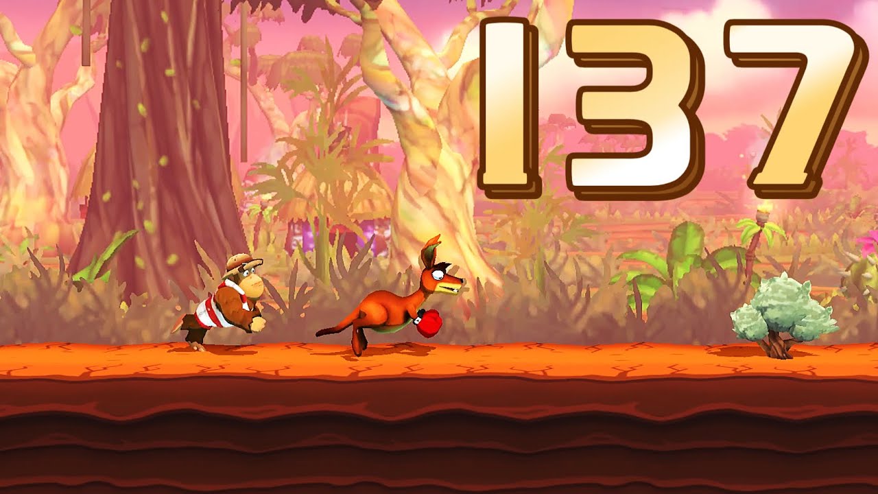 ✅ Banana Kong 2 / Go to Australia，then stomp on 3 fallen koalas and 3 spiders.（swipe down to stomp）