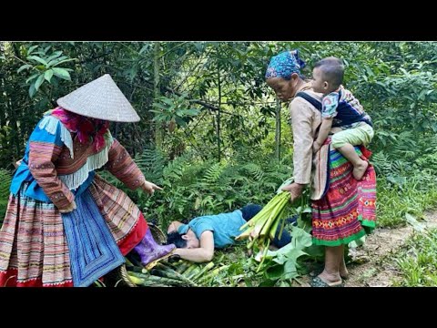 Mother and daughter went to the forest to pick bamboo shoots and ...