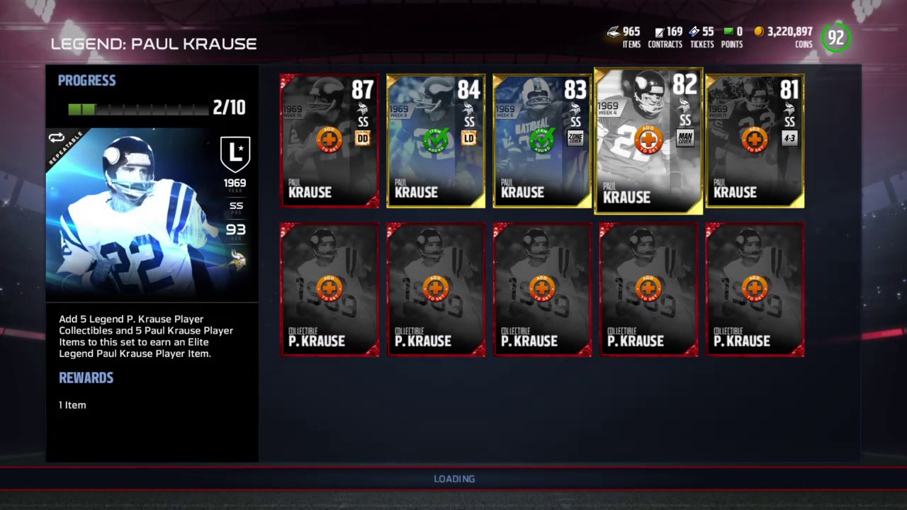Madden NFL 17 Paul Krause Legend Set Collection Madden MUT 17