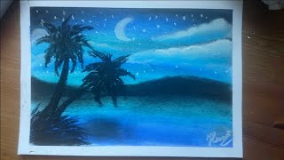 How to draw with soft pastels for beginners step by step - moon scenery screenshot 3