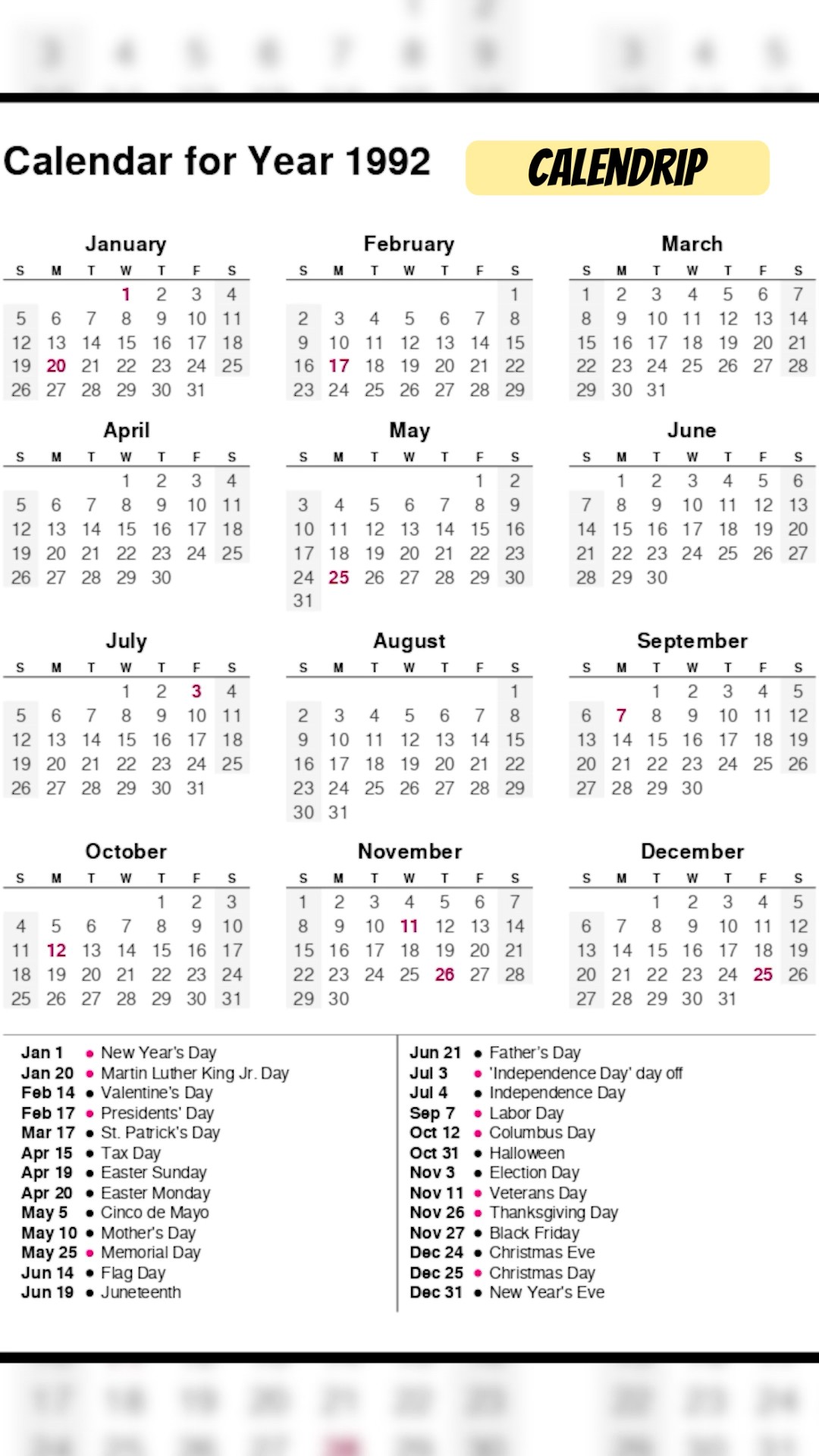 Calendar 1992 #monthsoftheyear - YouTube