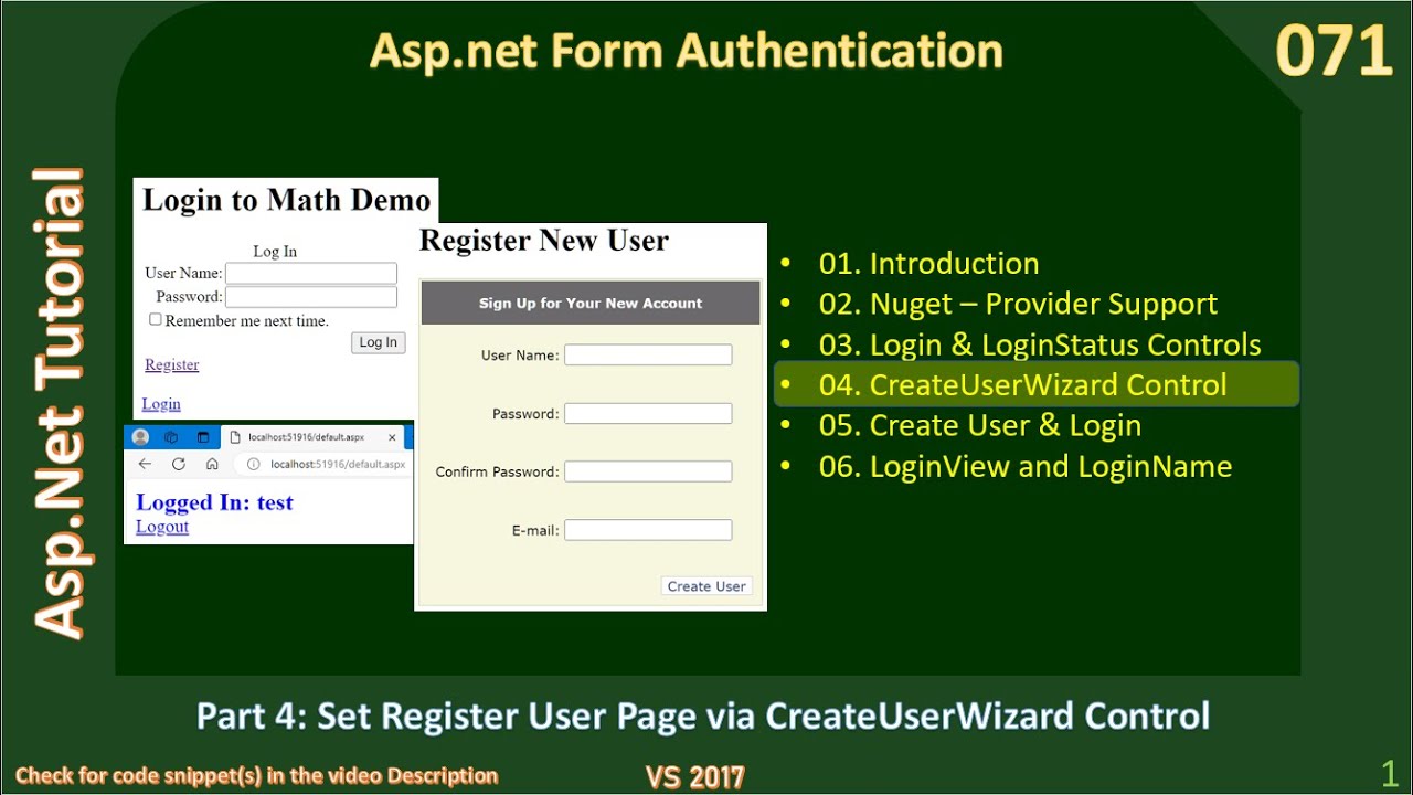 Form Authentication | Part 4 - CreateUserWizard Control | Asp Net ...
