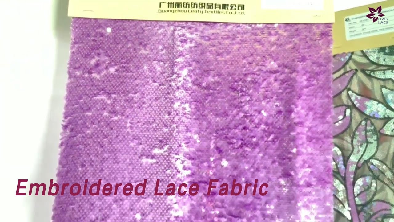 Glitter Sequin Embroidered Lace Fabric High Density Purple For Party Dress