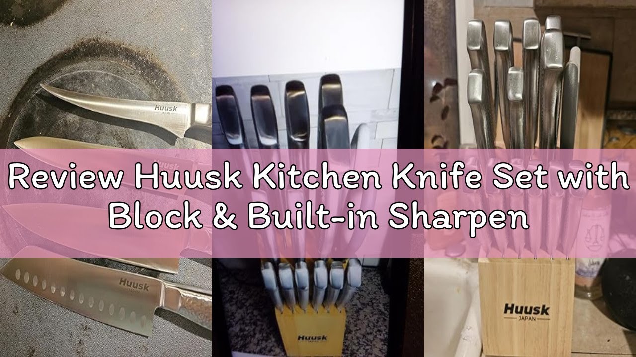Review Huusk Kitchen Knife Set with Block & Built-in Sharpener - 15pcs Japanese Stainless Steel Knif