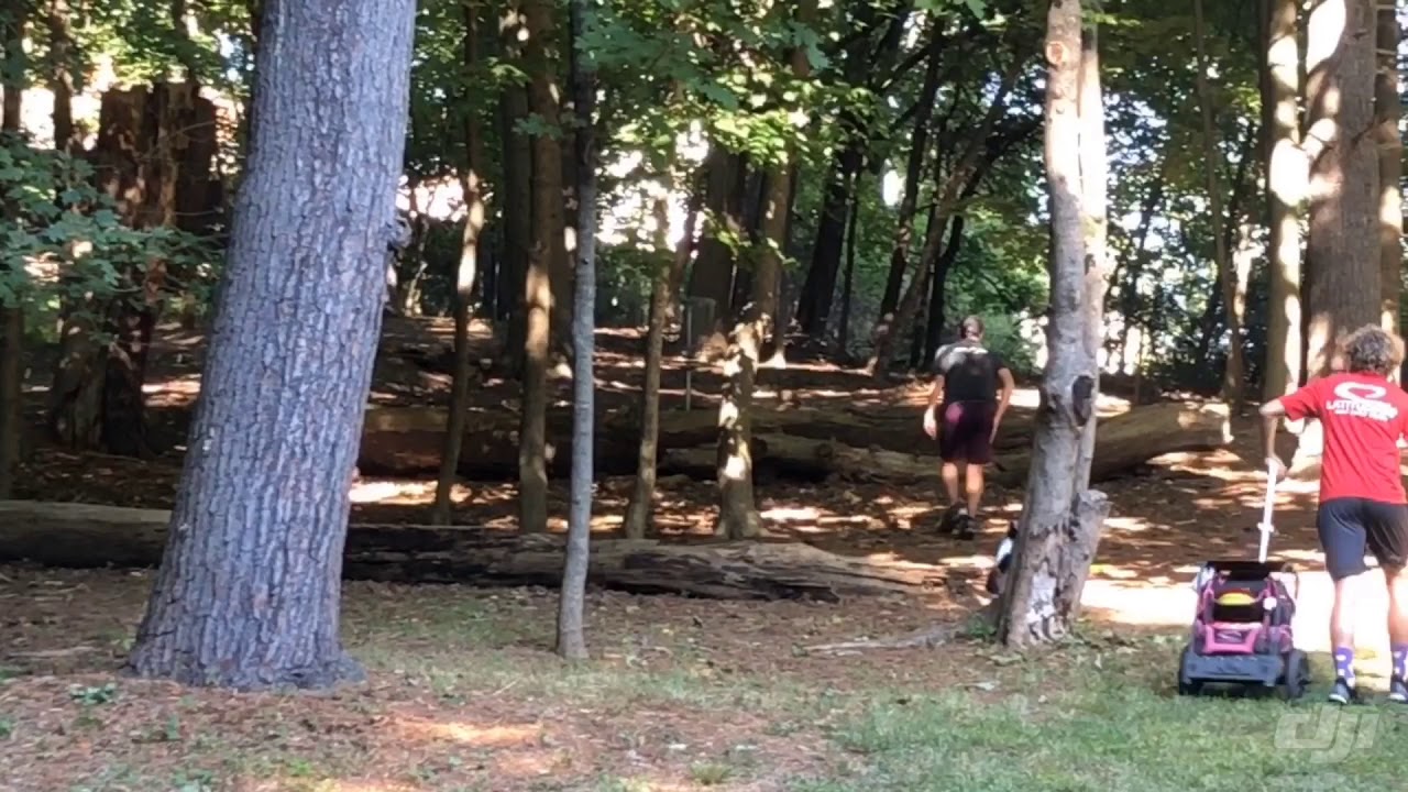 Nicholas Masters at the 2019 Greater Hartford Disc Golf Open. Hole 9 long.