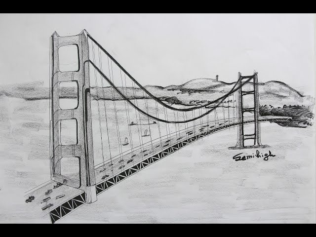 Golden Gate Bridge Pencil Drawing