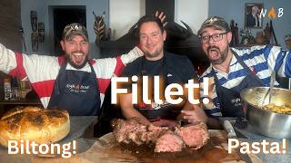 South African Style Whole Beef Fillet, Biltong Bread and Curry Pasta