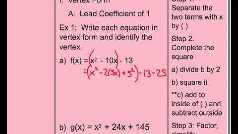 Convert Quadratic from Standard to Vertex Form, Lead Coefficient of 1