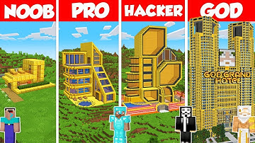 Gold House Build Battle Challenge - Noob vs Pro vs Hacker vs God - Minecraft Animation