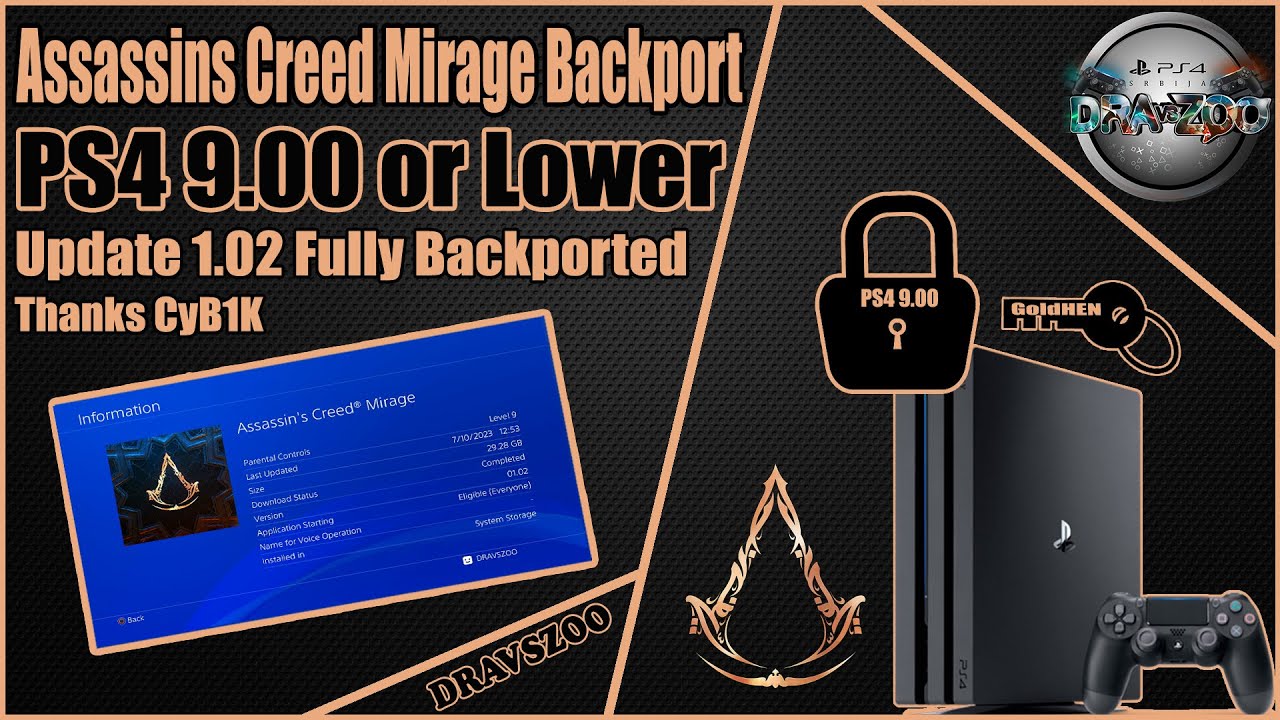 Assassins Creed Mirage v1.02 Backport by CyB1K, PS4 9.00 or Lower, PS5  4.03