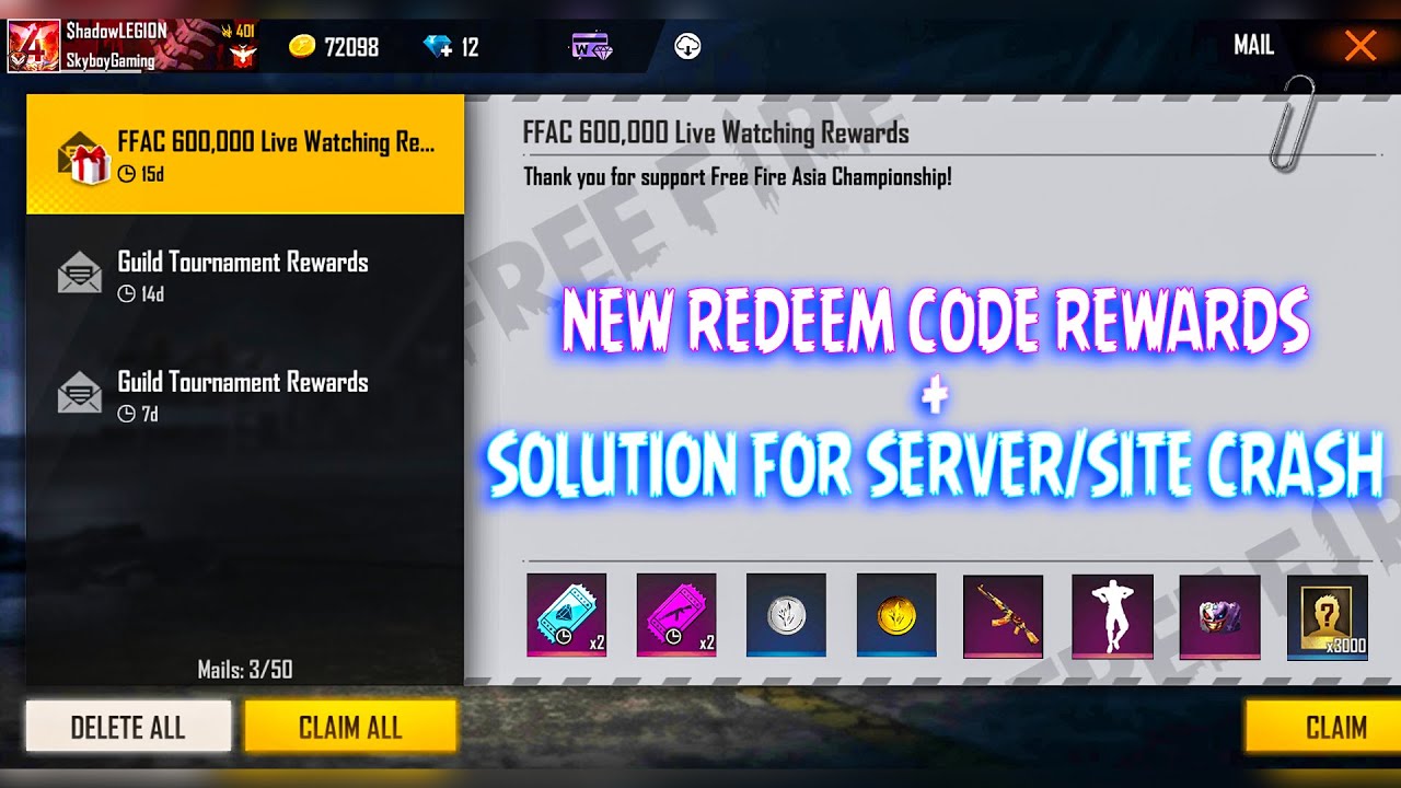 FFAC 600K Live Watching Milestone Redeem Code Rewards | Free Fire Asia Championship 2021 Final 🔥