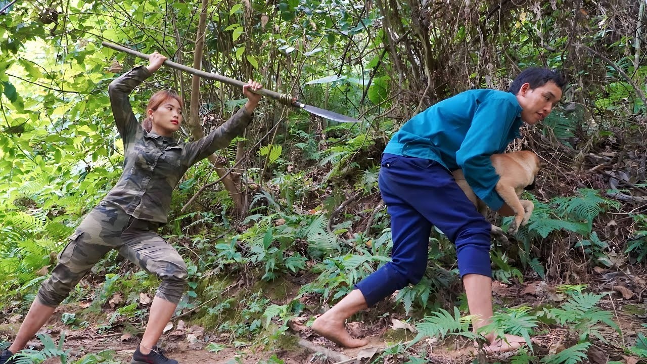 Bad guys attack my dog, skills, set traps, survive in the wild deep forest , survival alone