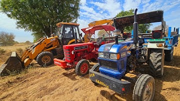 JCB 3dx Xpert Machine Loading Tractor Stuck in Deep Mud Mahindra Eicher Massey | Jcb Tractor Video