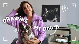 Drawing my dog with charcoal from start to finish | indentation technique + tips