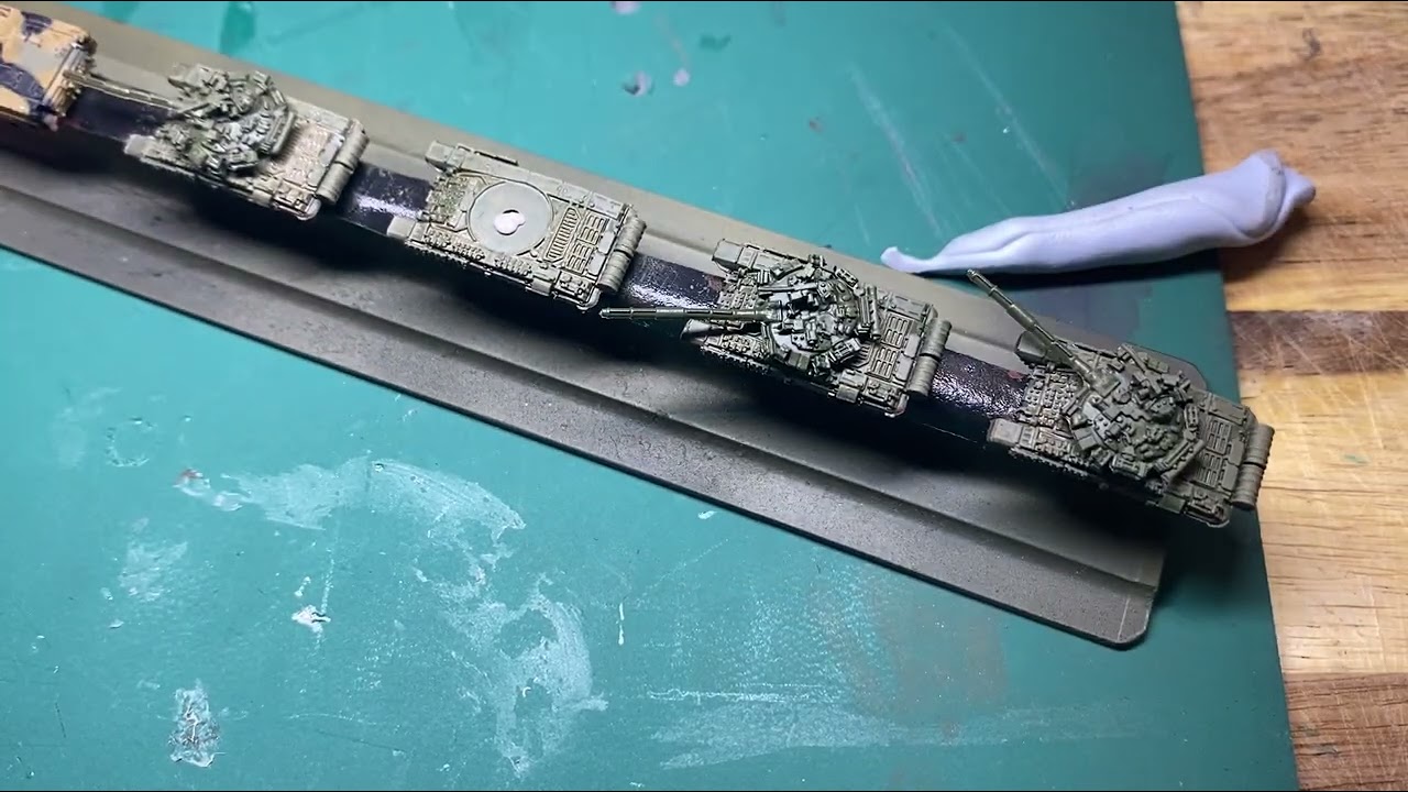 GHQ Micro Armour build painting a brown wash on the T-90 and M1A2 tanks 1/286 or 6mm