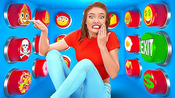 1000 MYSTERY BUTTONS CHALLENGE || Only 1 Lets You Escape! 100 Layers of Food by 123GO! FOOD