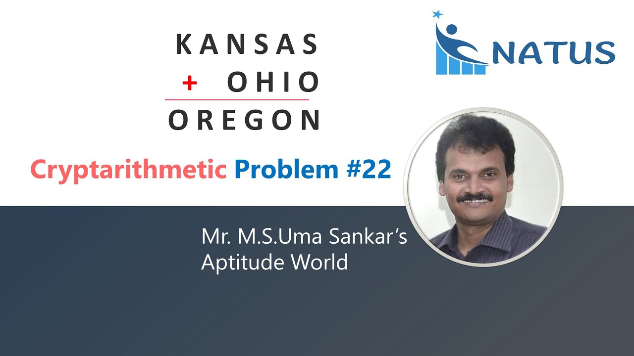Cryptarithmetic addition problem 22 kansas ohio oregon youtube
