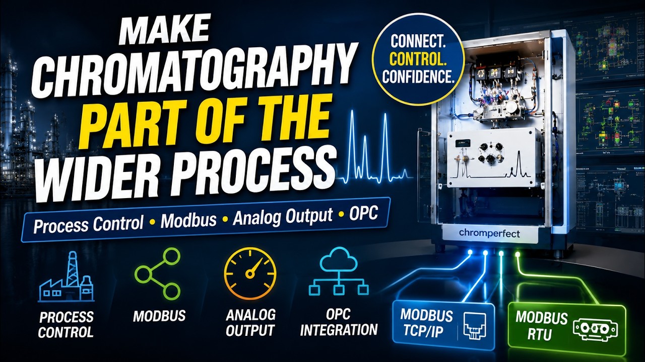 Industrial process chromatography thumbnail showing a gas chromatograph connected to process-control systems, with the text “Make Chromatography Part of the Wider Process.”