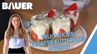 FRUCHTIGES ERDBEER-BUTTERKEKS DESSERT  | Leckerer Nachtisch aus Erdbeeren und Keksen für den Sommer