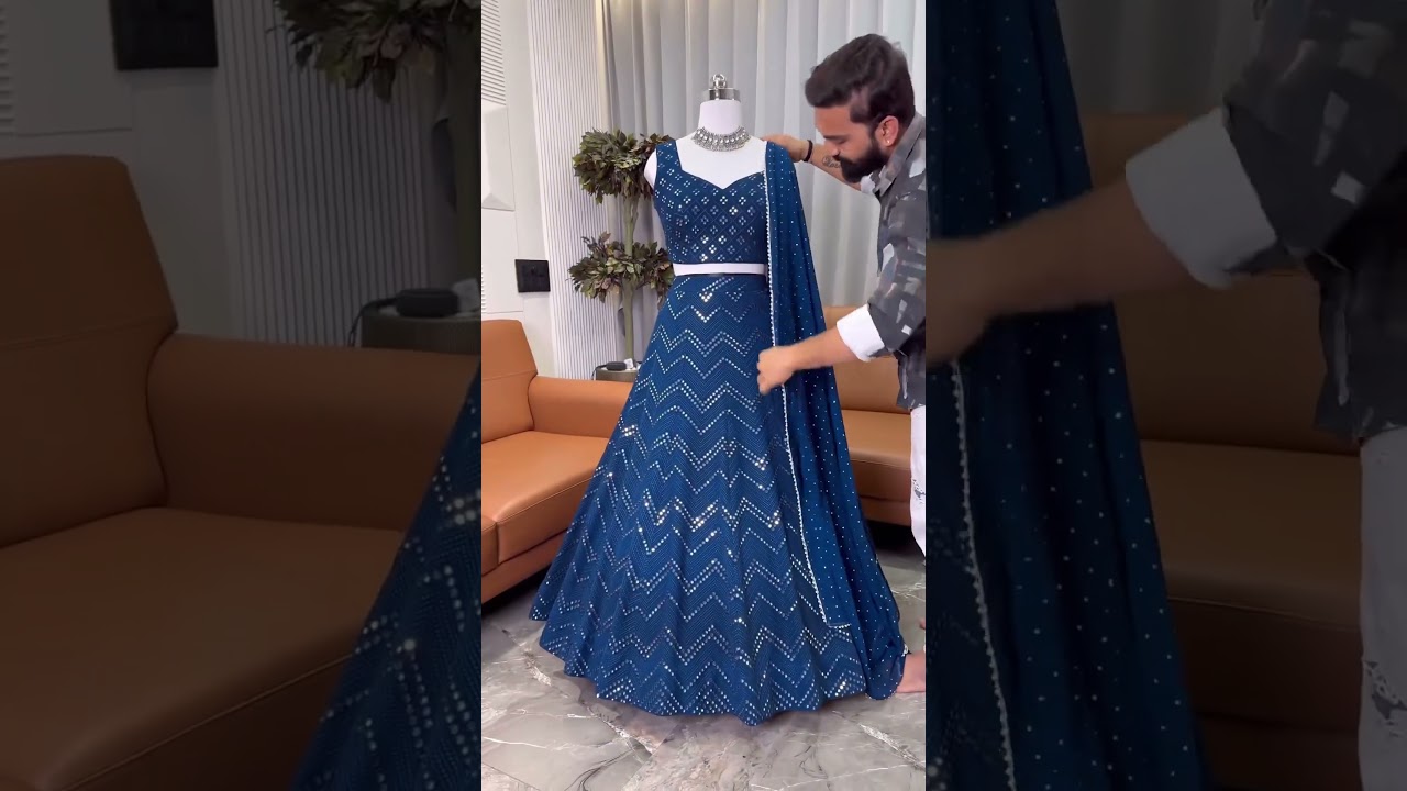 Blue color Mirror Embroidery work Designer Lehenga choli for Wedding Function 