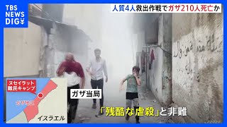 イスラエル軍、人質4人救出　ガザの地元当局は作戦に伴う難民キャンプへの攻撃で、少なくとも210人が死亡と発表｜TBS NEWS DIG