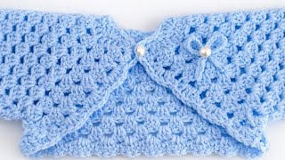 ​Easy Crochet Baby Bolero Cardigan | Top-Down Granny Stitch (Newborn to 12 Months)
