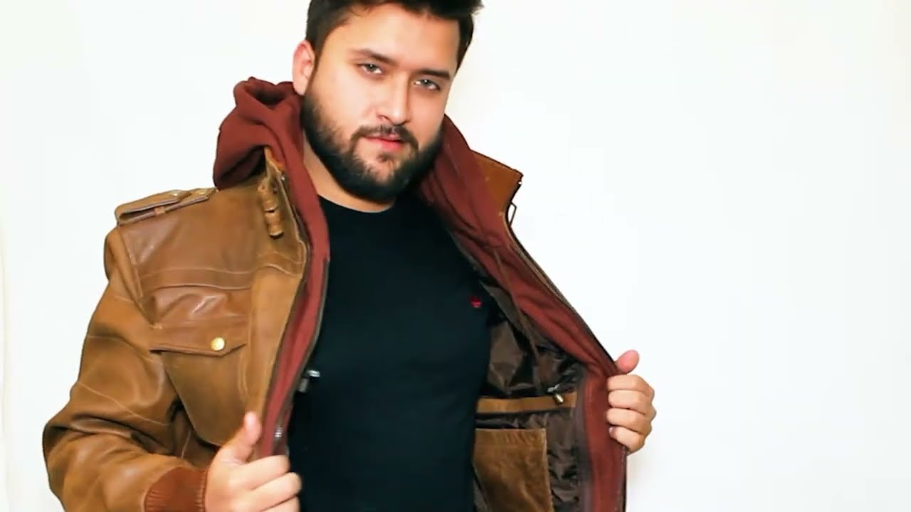 Mens Leather Jacket with hood