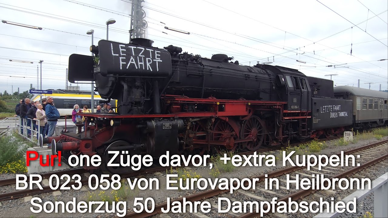Pur: BR 23 058 Sonderzug 50 Jahre Ende Dampfbetrieb, Heilbronn Hauptbahnhof, Eurovapor Gleisglück