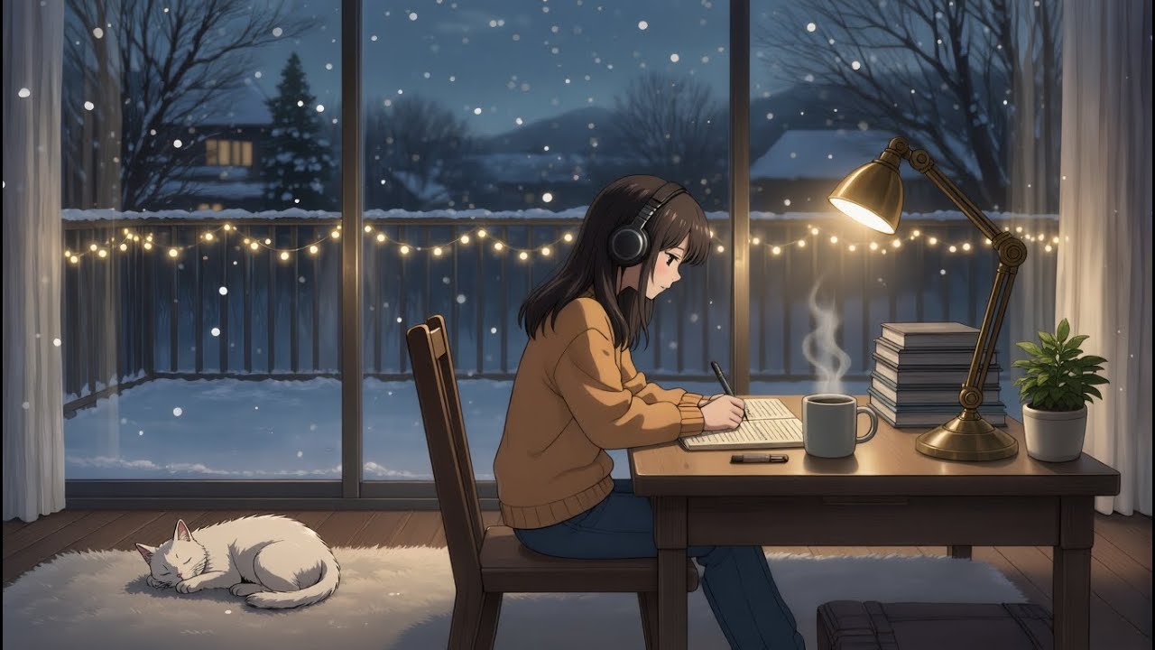 Snowy Night Lofi 🌨️ Calm Beats for Studying, Reading & Relaxing ❄️