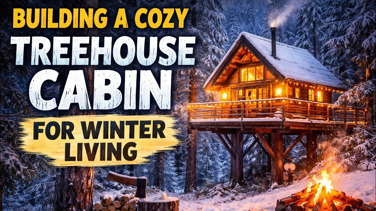 Building a Cozy Treehouse Cabin for Winter Living ❄️🌲 | Off-Grid Survival Shelter