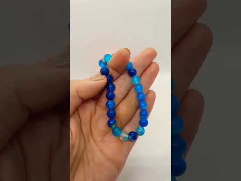 Яскравий браслет на гумці натуральний камінь блакитний агат, видео 1