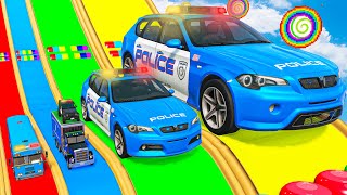 Police Car Chase Simulator 3D Game - Big & Small Cars vs Slide Color with Portal Trap - BeamNG Drive screenshot 3