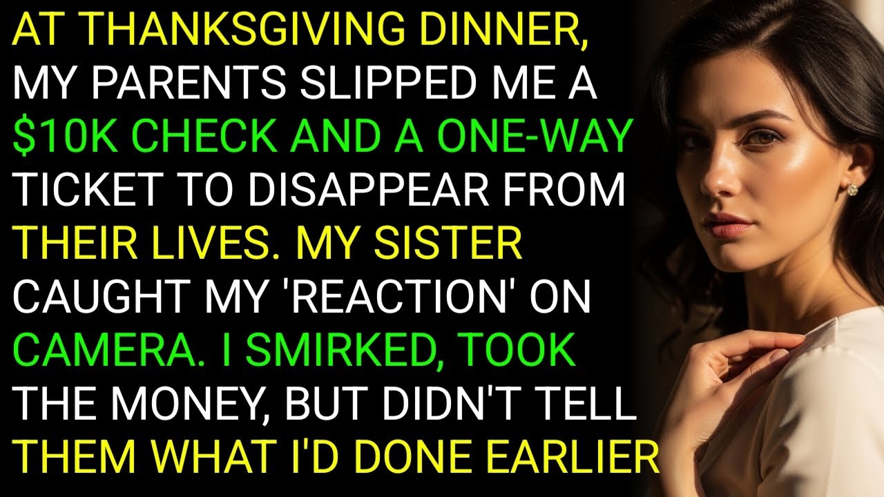 AT THANKSGIVING DINNER, MY PARENTS SLIPPED ME A $10K CHECK AND A ONE-WAY TICKET TO DISAPPEAR FRO....