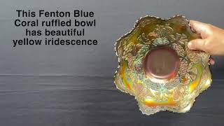 Fenton Coral ruffled bowl Blue #carnivalglass #iridescent #antique #fenton #fentonglass