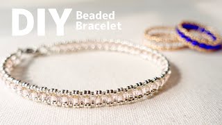 DIY|How to make Seed Beads Bracelet|tutorial|リングとお揃いで♪シードビーズのブレスレットの作り方 テグス編み|簡単|大人|バザー screenshot 1