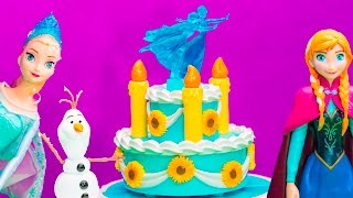 Unboxing Frozen Fever Elsa And  Annas Birthday Cake Play Set