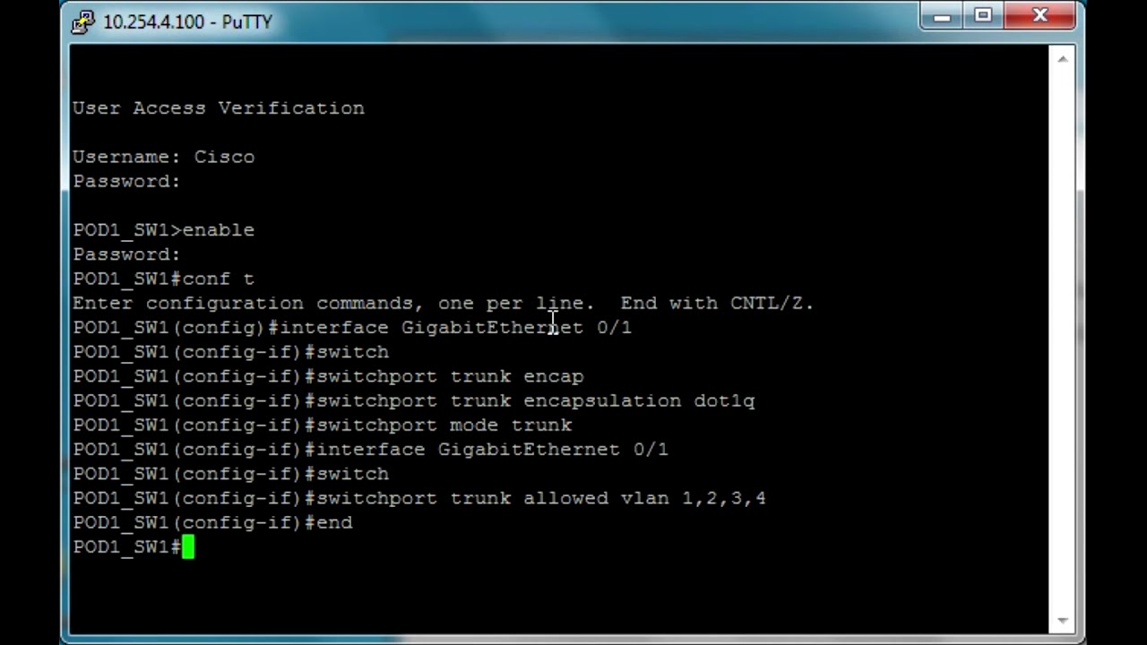 How to configure trunk interface (Cisco IOS) - YouTube